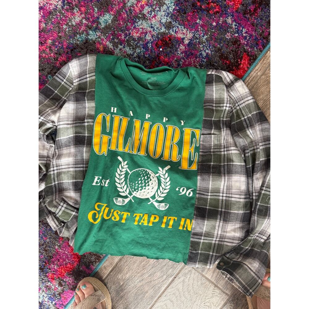 Happy Gilmore upcycled custom flannel shirt / tshirt combo green graphic tee